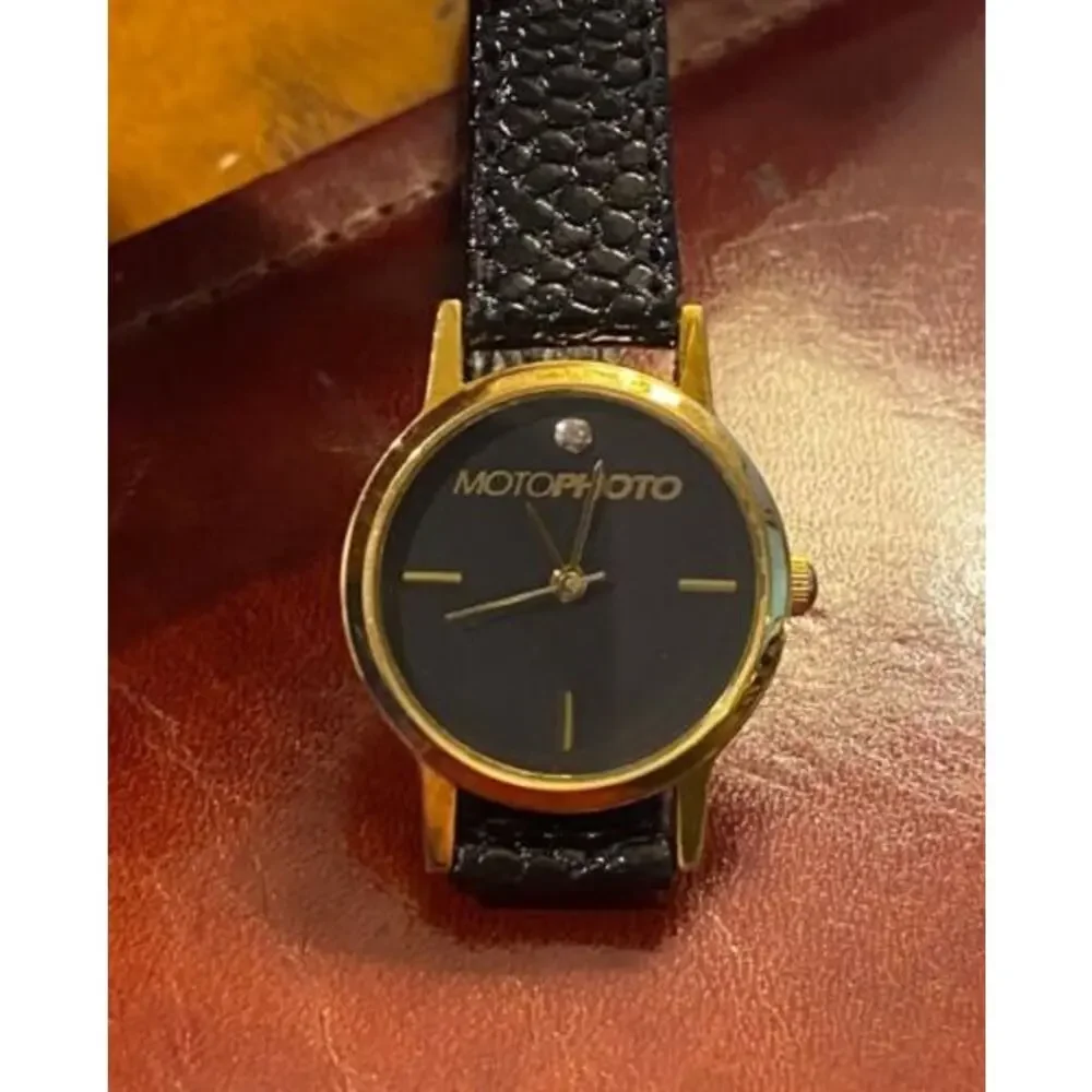Women's 25mm Gold Tone Lifelong Watch, Motophoto Logo Face, Leather Band